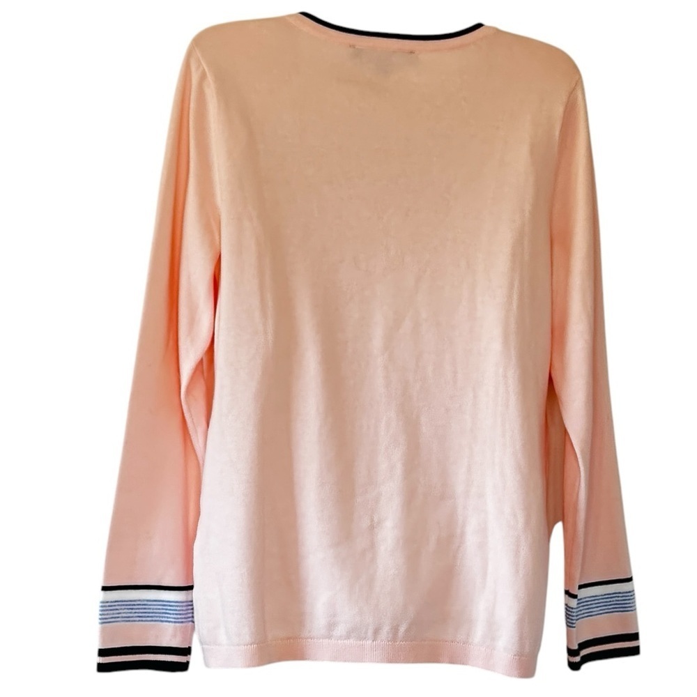 Tommy Hilfiger NEW Pink V-Neck Sweater Blue Trim Tennis Classic Women’s Size Med - Picture 4 of 10